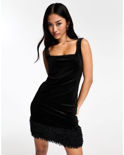 New Look Square Neck Velvet Mini Dress - Black