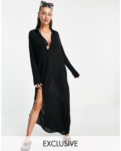 esmé studios Esmee - exclusivité - robe chemise longue d'été pour la plage - Noir