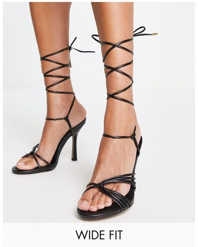 ASOS Naya - Sandalen Met Brede Pasvorm, Ronde Neus, Smalle Bandjes En Hoge Hak - Zwart