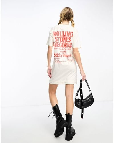 Collusion T-shirtjurk Met Gelicenseerde Rolling Stones-print - Wit