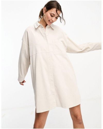 ASOS Cord Oversized Shirt Dress - Natural