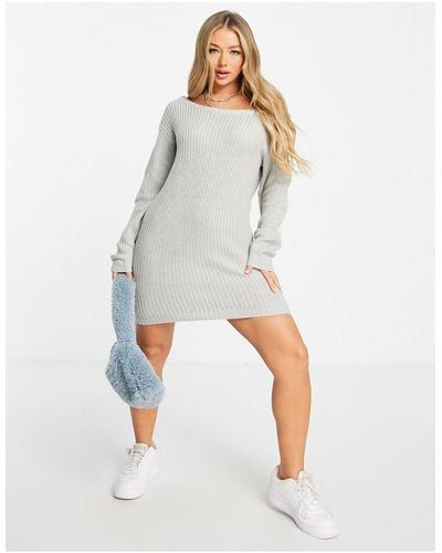 Missguided Off Shoulder Mini Sweater Dress - White