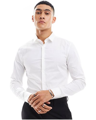 New Look Long Sleeve Muscle Fit Poplin Shirt - White