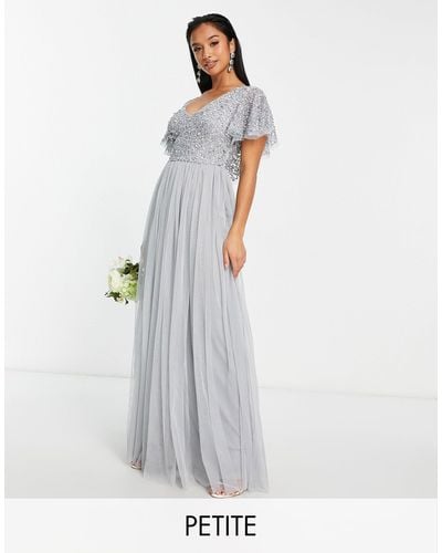 Beauut Petite Bridesmaid Emellished Bodice Maxi Dress With Flutter Sleeve - White