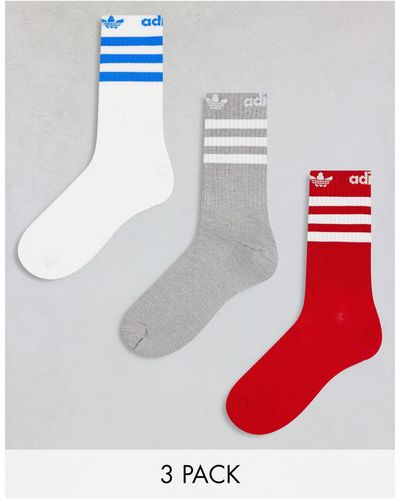adidas Originals Confezione da 3 paia di calze alte rosse, bianche e grigie con scritta - Multicolore
