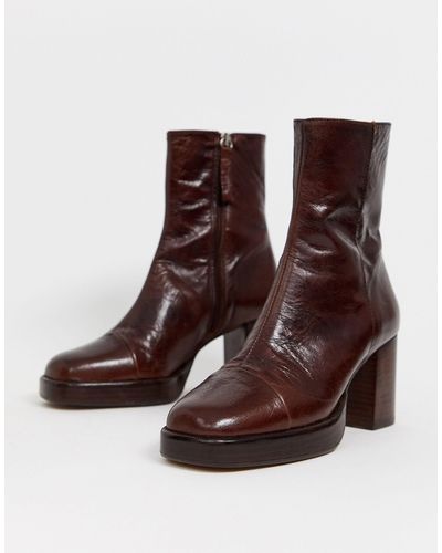 ASOS Reunion Premium Leather Platform Boots - Brown