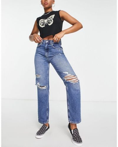ONLY Robyn Ripped Straight Leg Jeans - Blue