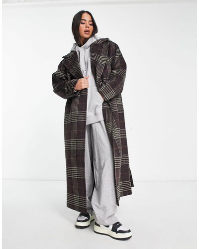 Weekday Kia - manteau en laine à carreaux brossés - Blanc