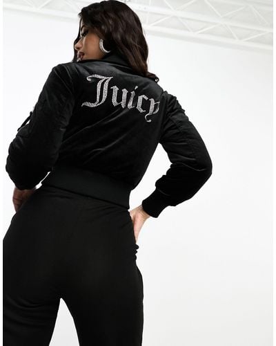 Juicy Couture Velour Padded Bomber Jacket - Black