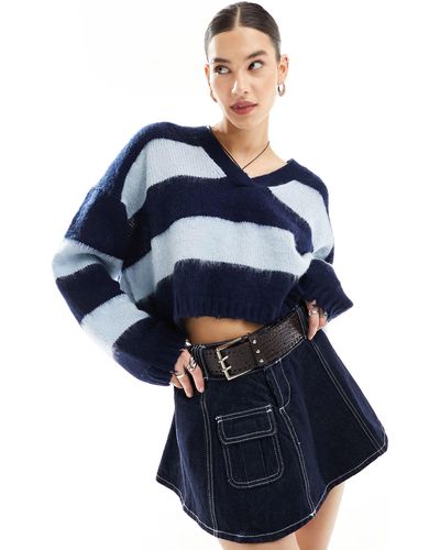 AllSaints Lou - maglione corto con scollo a v - Blu