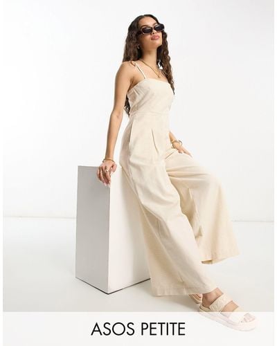 ASOS Asos Design Petite Bandeau Linen Look Jumpsuit With Detachable Straps - Natural