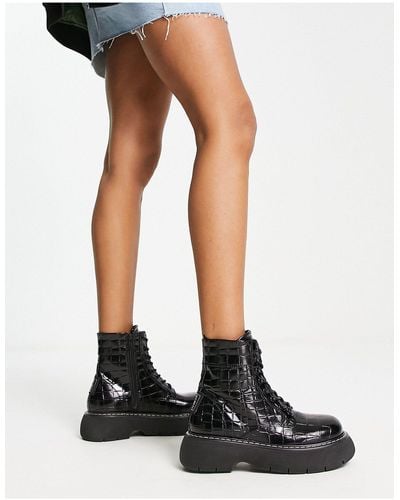 Steve Madden Wanny Lace Front Chunky Boots - Black
