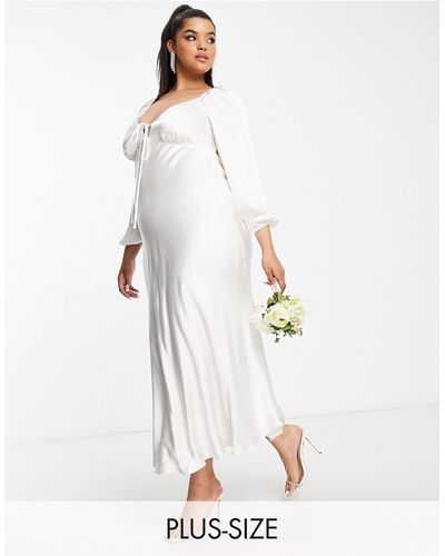 Forever New – bridal – maxi-brautkleid aus elfenbeinem satin mit zierausschnitt - Weiß