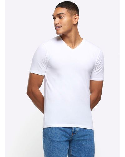 River Island Muscle Fit V Neck T-shirt - White