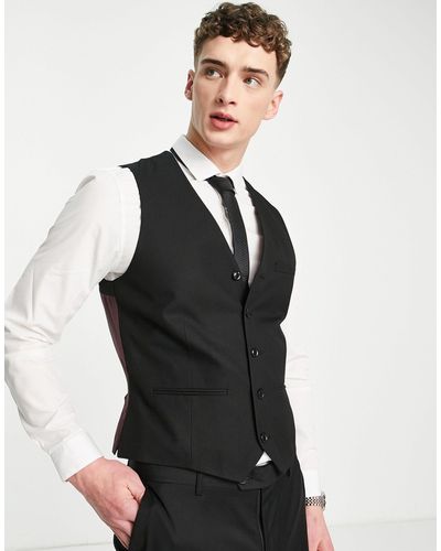 TOPMAN Textured Suit Waistcoat - Black