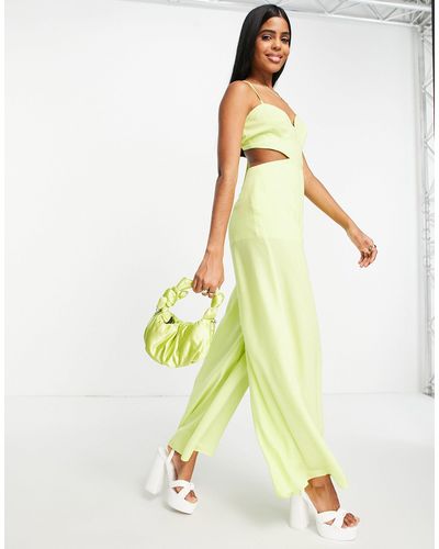 Miss Selfridge Tuta jumpsuit con cut-out effetto lino verde lime - Giallo