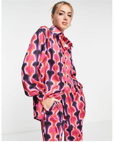In The Style Camicia oversize con stampa geometrica rosa - Rosso
