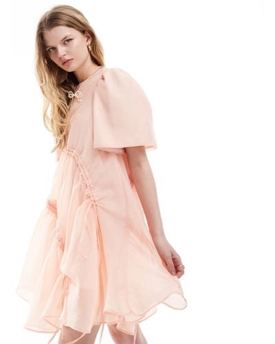 Ghospell Asymmetric Bow Detail Mini Dress - Pink