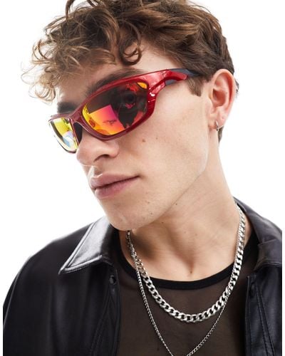 ASOS Y2k Racer Sunglasses With Mirror Lens - Black