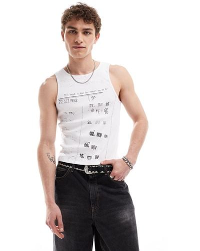 Collusion Muscle Vest With Vintage Print - White