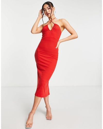 Trendyol Halter Neck Midi Dress - Red