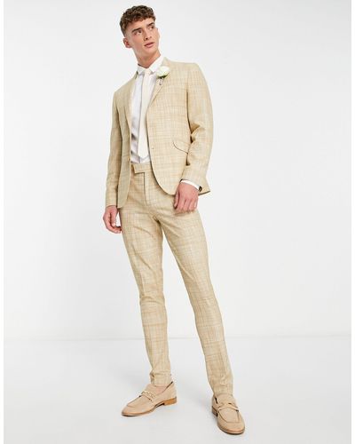 ASOS Wedding - Skinny Pantalon Met Crosshatch - Naturel