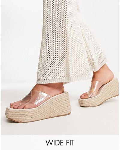 ASOS Wide Fit Teddy 2 Cross Strap Wedges - Natural