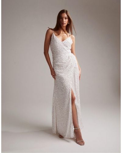 ASOS Nia Embellished Drape Side Cami Maxi Wedding Dress In - White