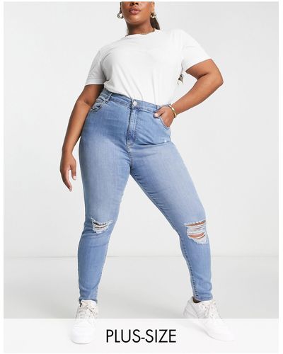 Cotton On Curve - Skinny Jeans Met Hoge Taille En Scheur - Blauw