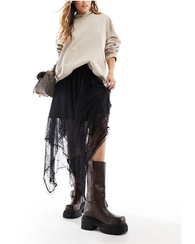 Miss Selfridge Lace Hanky Hem Maxi Skirt - Black