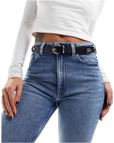 ASOS Cintura per jeans per vita e fianchi nera con borchie - Blu
