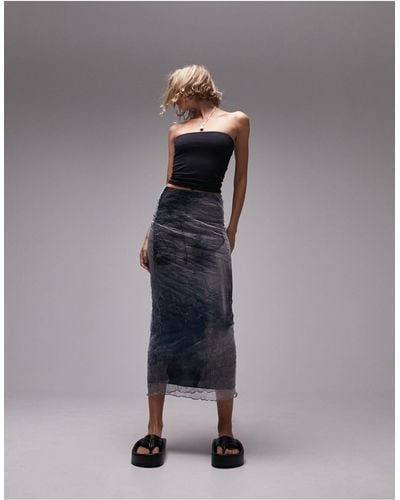 Topshop Unique Crinkle Cracked Midi Skirt - Grey