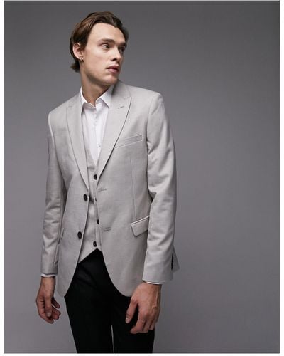 TOPMAN Slim Linen Blend Suit Jacket - Natural
