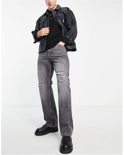 TOPMAN Ruimvallende Jeans Met Herstelde Scheuren - Zwart