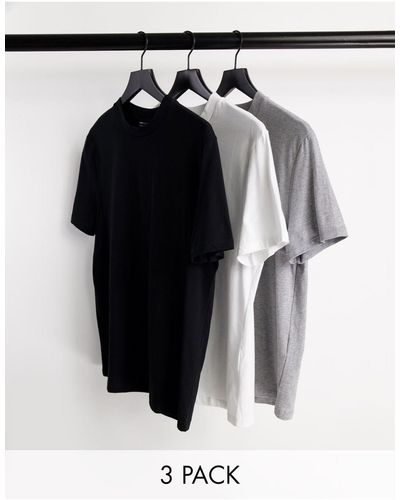 ASOS Confezione da 3 t-shirt girocollo nera, bianca e grigio mélange - Multicolore