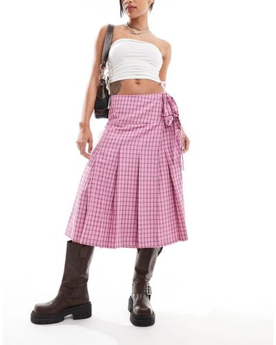 Glamorous Bow Tie Wrap Midi Skirt - Pink