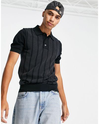 Fred Perry Contrast Stitch Knit Polo Shirt - Black
