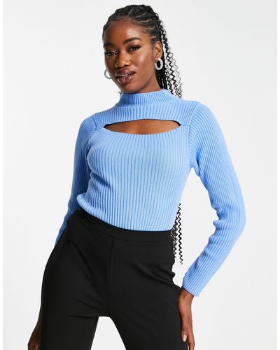 In The Style Exclusive Knitted Cut Out Detail Sweater - Blue
