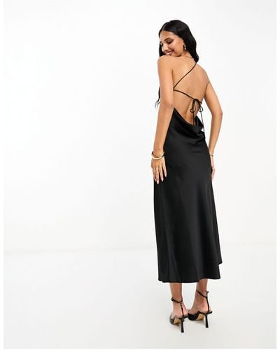 Mango Asymmetric One Shoulder Backless Detail Midi Dress - Black