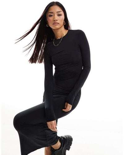 Pull&Bear Long Sleeve Soft Shaping Maxi Dress - Black