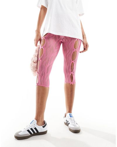 Elsie & Fred Open Front Bow Detail Lace Capri Trousers - Pink