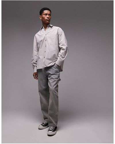 TOPMAN Limited - chemise oversize à manches longues et col pointu - taupe - Gris