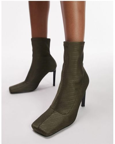 TOPSHOP Tia High Heeled Sock Boots - Green