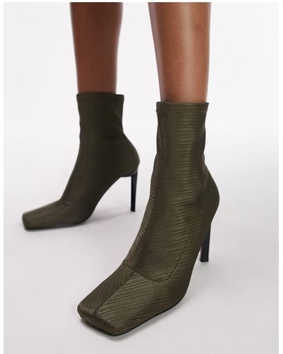 TOPSHOP Tia High Heeled Sock Boots - Natural
