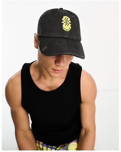 ASOS Smiley Collab Soft Baseball Cap With Rubberised Logo - Black
