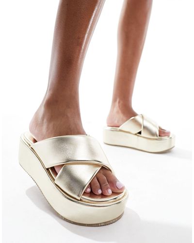 ASOS Thunder - sandali flatform con fascette incrociate imbottite color - Bianco