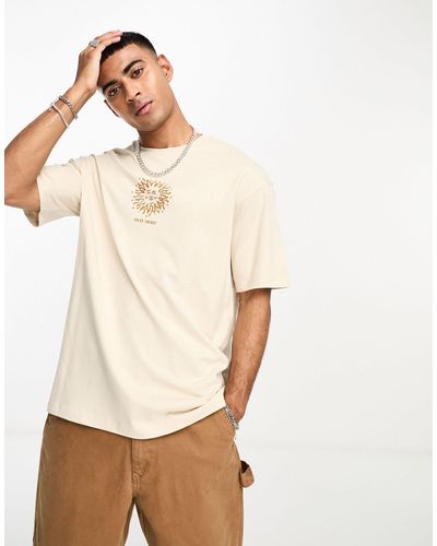 SELECTED Oversized T-shirt With Solar Chest Print - Natural