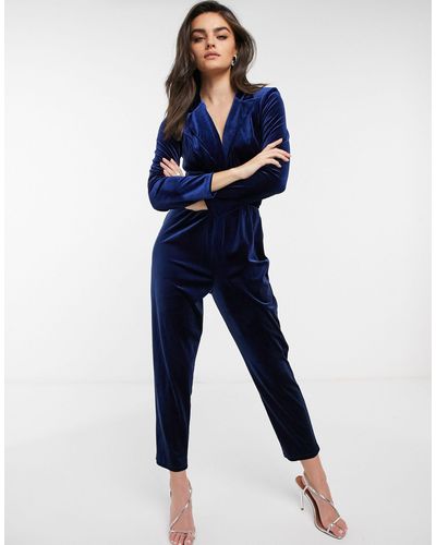 ASOS – tux-jumpsuit aus samt - Blau