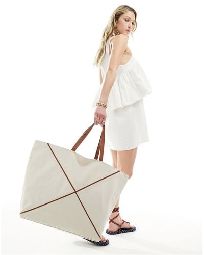 ASOS Tote Bag With Canvas Panel Detail - Natural