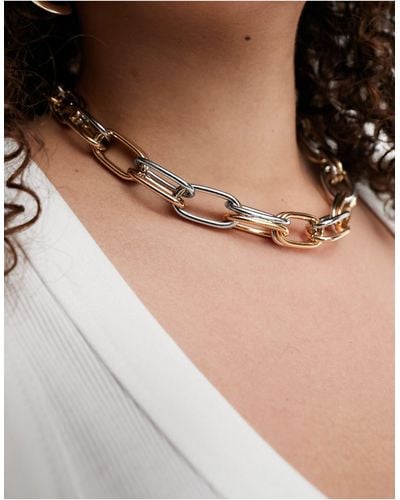 ASOS Curve Limited Edition Short Necklace With Mixed Metal Link Design - Natural
